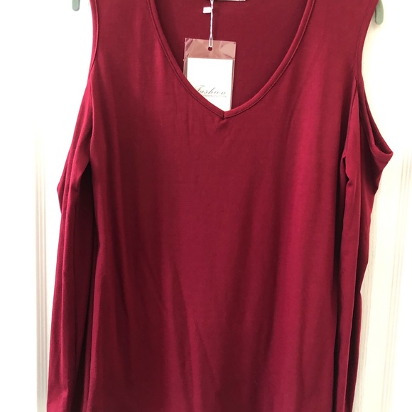 Aolakeke Classic Fashion Collection Cranberry Long Sleeve Cold Shoulder Top S - Picture 3 of 12